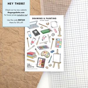 Art Supplies Sticker Sheet, Drawing Sticker Sheet, Artist Sticker Sheet, Painting Sticker Sheet, Craft Sticker Sheet, Art Supplies Stickers