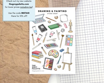 Art Supplies Sticker Sheet, Drawing Sticker Sheet, Artist Sticker Sheet, Painting Sticker Sheet, Craft Sticker Sheet, Art Supplies Stickers