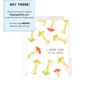 Carte de Saint-Valentin alimentaire, carte de Saint-Valentin aux fruits, jeu de mots alimentaire Valentine, carte Love You to the Core, Saint-Valentin pour elle, Saint-Valentin pour lui