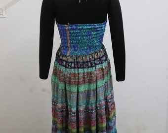 Patchwork fun skirt long flowy tiered frilled gathered maxi summer skirt boho hippie gypsie party festival comfy silky  skirt