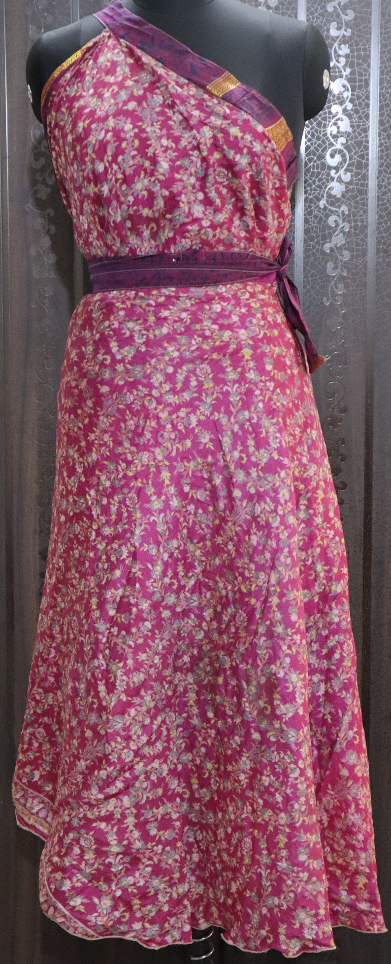 60 Indian Vintage Silk Sari Long Skirt Women Wrap Bohemian Skirt Gypsy Hippie Boho Double Layer Recycled Wrap Skirt