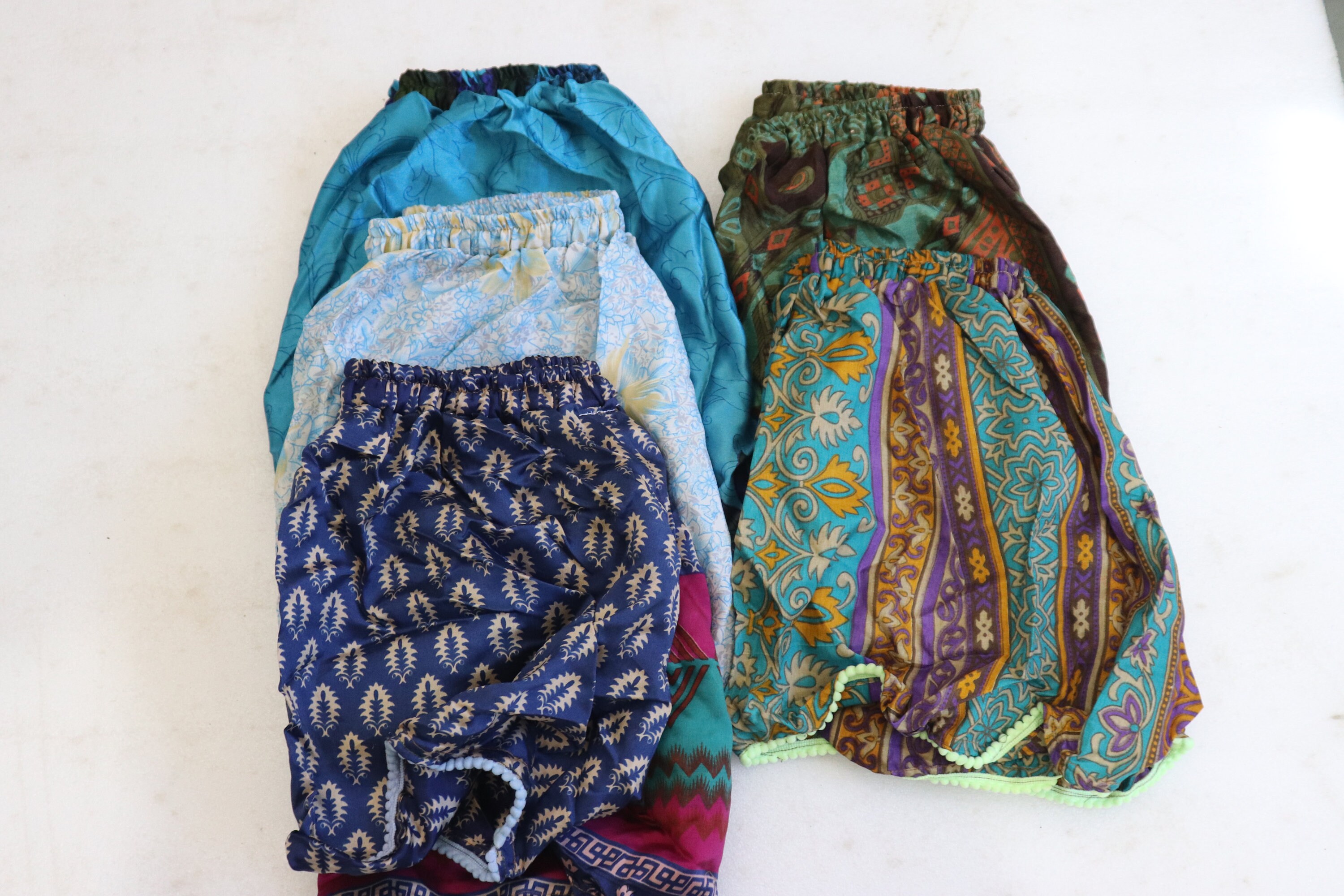 Assorted shorts with popmlace Vintage silk shorts, summer shorts, night wear, baggy shorts booty shorts, rayon shorts,  (5pcs Lot )
