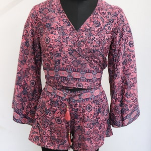 Buy matching purple coord set of tietop &shorts boho coord set
