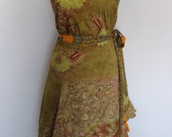 Indiase Vintage Poly Zijde Lange Rok Vrouwen Wrap Boho Rok Gypsy Hippie Boho Dubbellaags Gerecycleerde Wrap Rok