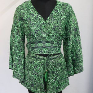 Buy matching  green tie front top & shorts Set Co-ords set knot front romper Matching coord set