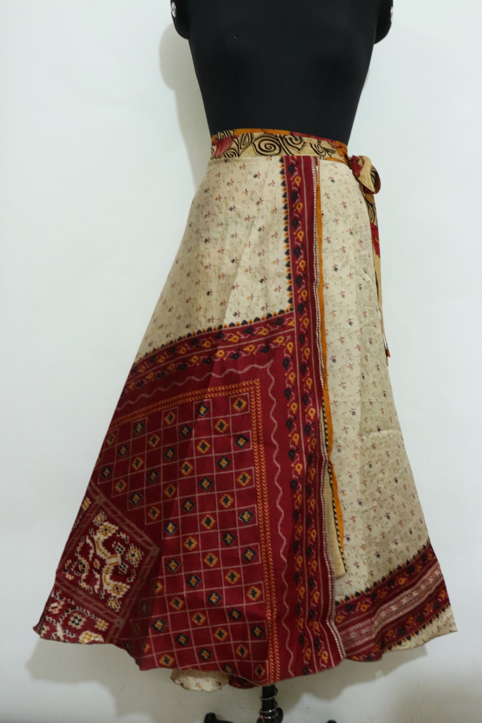 Indian Vintage Poly Silk Long Skirt Women Wrap Bohemian Skirt | Etsy