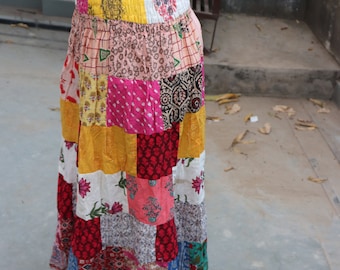 Cotton multi-color patch skirt handmade western skirt full lenght ethnic skirt