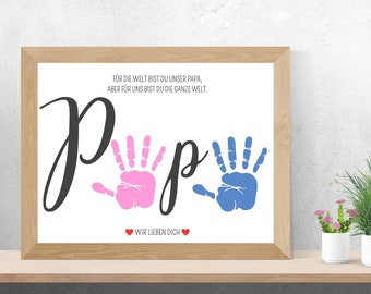 Regalo papà - Modello di impronta di mano - Ti amiamo - File PDF come download istantaneo - Regalo per la festa del papà - Decorazione - Due impronte di mani