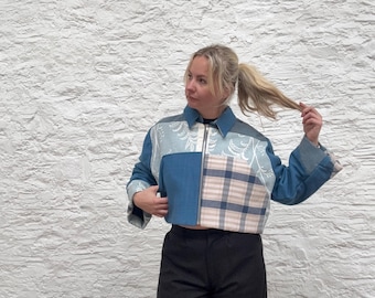 Slow Fashion Patchwork Jacket | Reworked Vintage Shacket Women | Handmade One of a Kind Coat