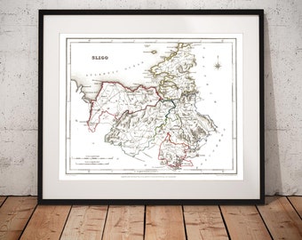 County Sligo, Ireland Map Wall Print | Unframed Map Art Print | Poster | Vintage Wall Décor | Antique Irish Sligo Map Wall Poster Decor