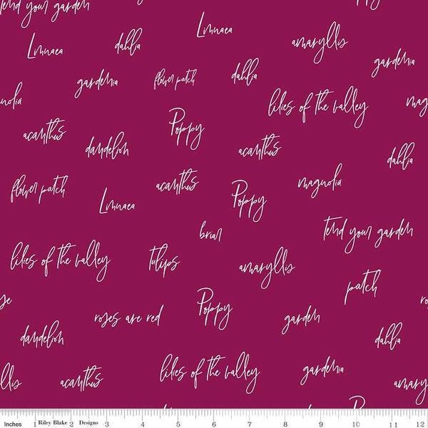 Bloom and Grow Words Burgundy by Simple Simon and Company for Riley Blake Designs