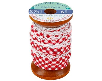 Lori Holt Crochet Edge Bias Tape Gingham Red