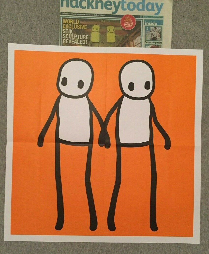 UK限定 STIK Hackney Today ポスター Stik British Graffiti Artist Holding Hands Orange Hackney Today
