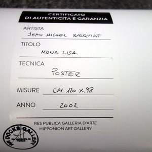 Jean Michel Basquiat New York street artist. 'Mona Lisa' rare large poster. Like Keith Haring. Wall art. Free delivery. Christmas gift ideas. Certificate from HR Docks Gallery.