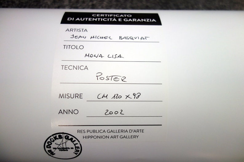 Jean Michel Basquiat New York street artist. 'Mona Lisa' rare large poster. Like Keith Haring. Wall art. Free delivery. Christmas gift ideas. Certificate from HR Docks Gallery.