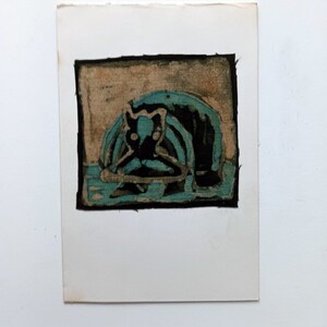 Arte batik ORIGINAL de animales/hipopótamos. Camerún, África occidental. Tarjeta plegada tamaño A6. Ideal para arte mural económico.