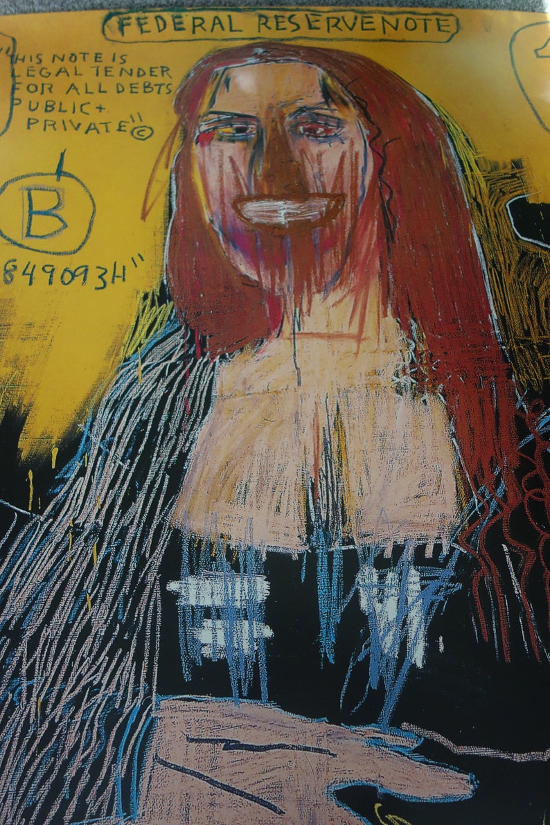 Jean Michel Basquiat New York street artist. 'Mona Lisa' rare large poster. Like Keith Haring. Wall art. Free delivery. Christmas gift ideas