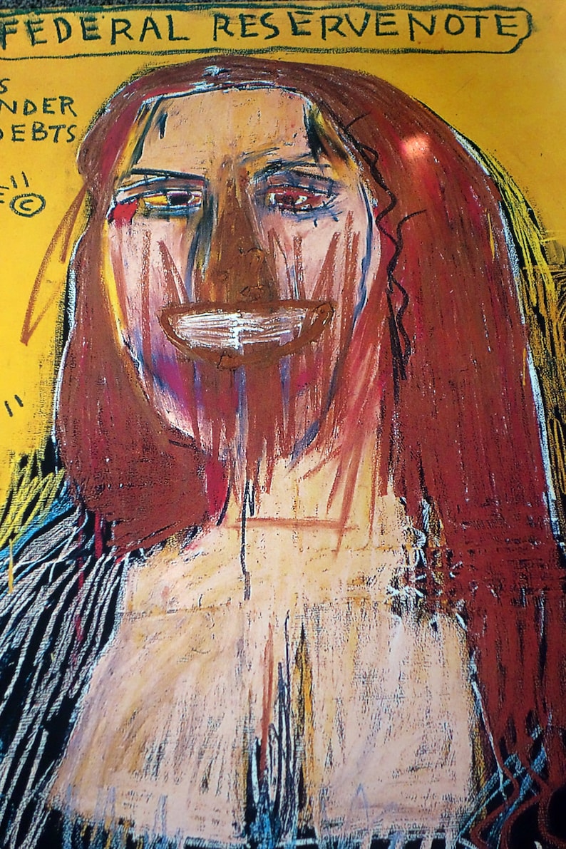 Jean Michel Basquiat New York street artist. 'Mona Lisa' rare large poster. Like Keith Haring. Wall art. Free delivery. Christmas gift ideas