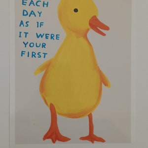 David Shrigley « Vivez chaque jour comme si c'était le dernier ». Carte postale A5 en édition ouverte avec illustration de canards/animaux.  Art mural. Livraison gratuite.