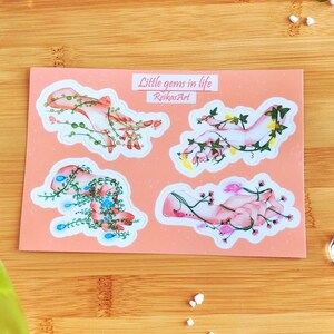 Petits joyaux de la vie - Feuille d'autocollants, aquarelle avec des plantes et des bijoux