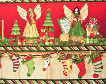 Rare "Choir of Angels" Christmas Angels Border Stripes Style Quilt Cotton - OOP!