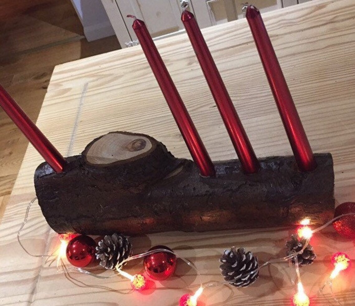 Wooden Yule Log Summer Solstice Candle Holder 4 candles Table Etsy