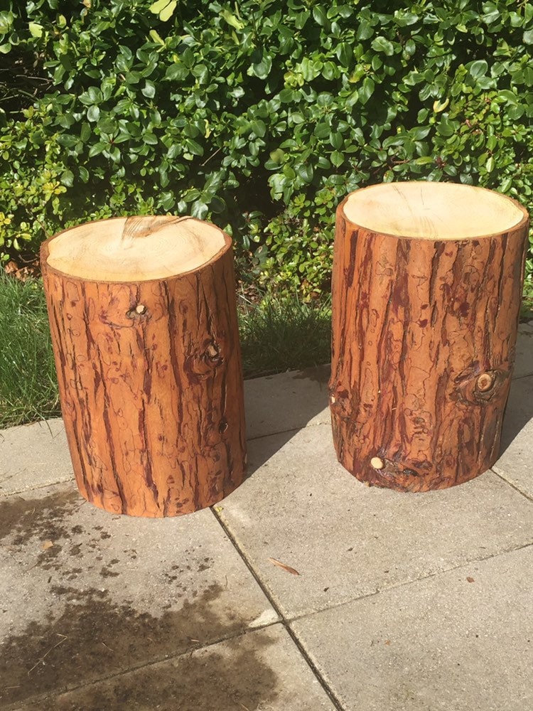 Pair of decorative rustic tree log stumps decorations side Etsy