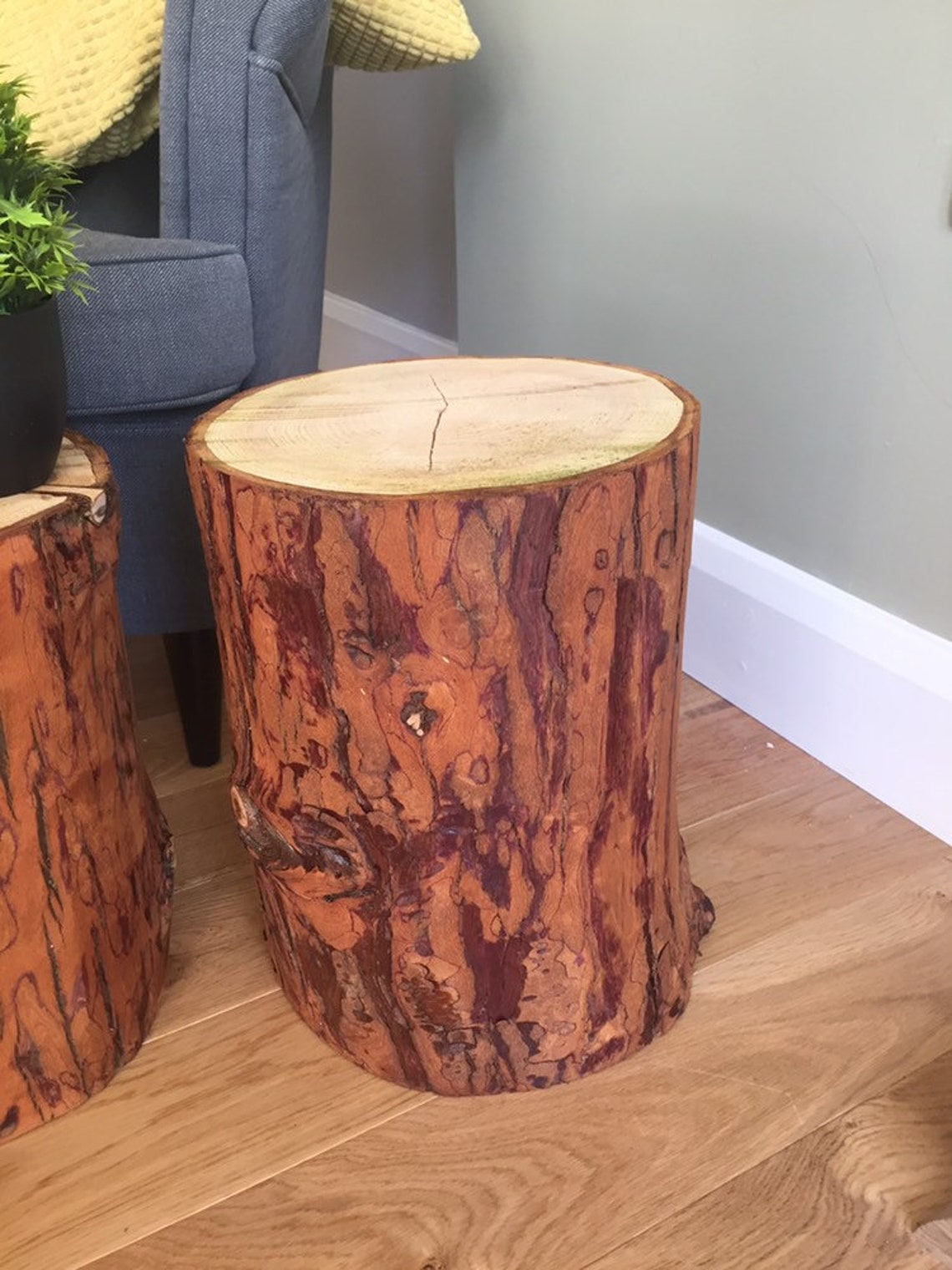 Pair of decorative rustic tree log stumps decorations side Etsy