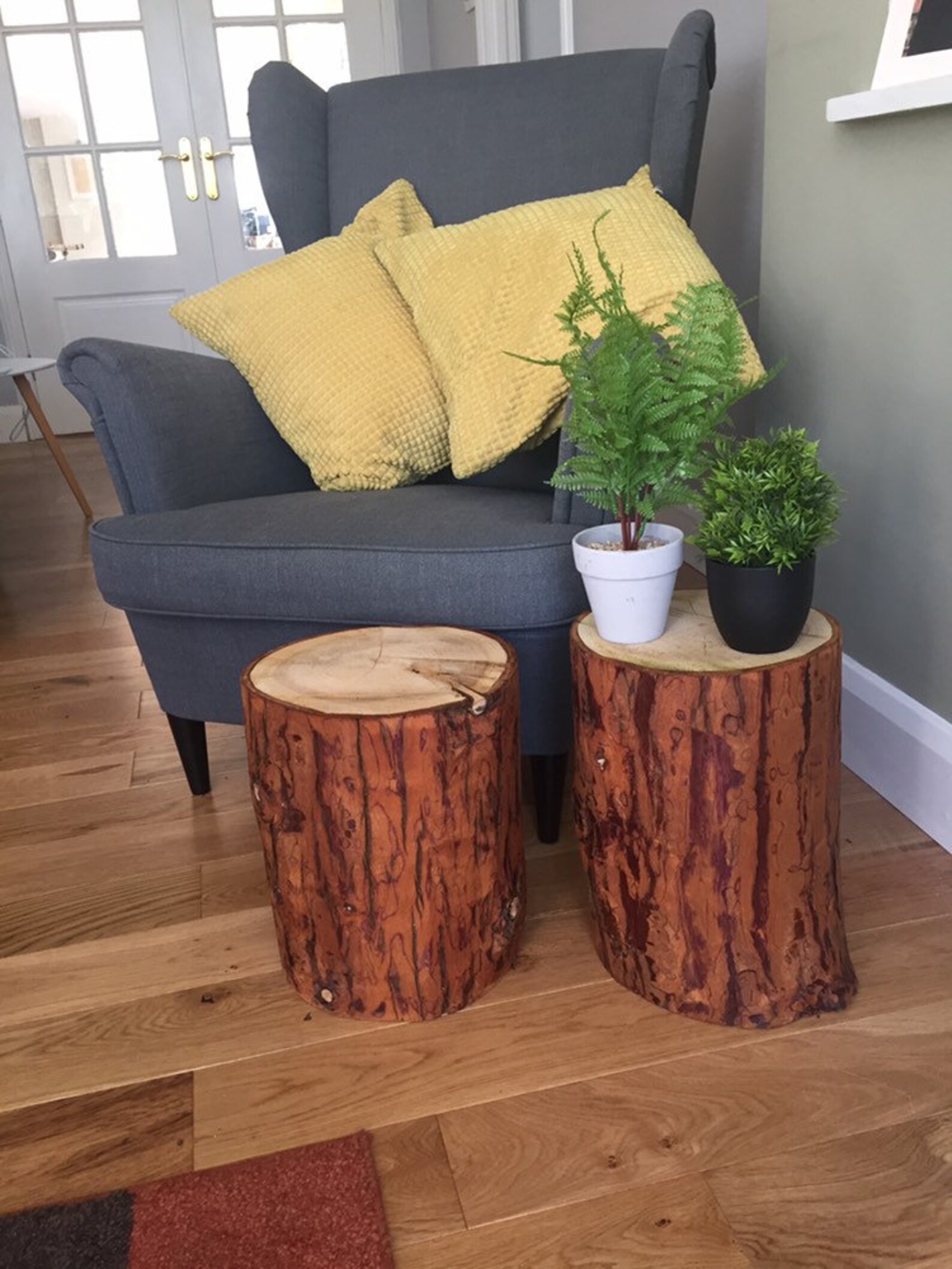 Pair of decorative rustic tree log stumps decorations side Etsy