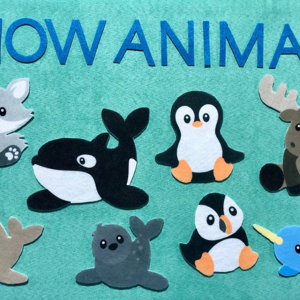 Snow Animals Felt Play set - Sublimation, Quiet play, Moose, Seal, Puffin, Penguin,Whale, Walrus, Narwhal, Fox, Felt