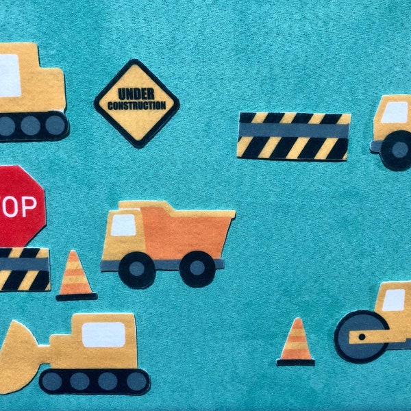 Construction Felt Play set - Sublimation, Bulldozer, Dump truck, Crane, Cement mixer, Steam roller, Signs, Felt