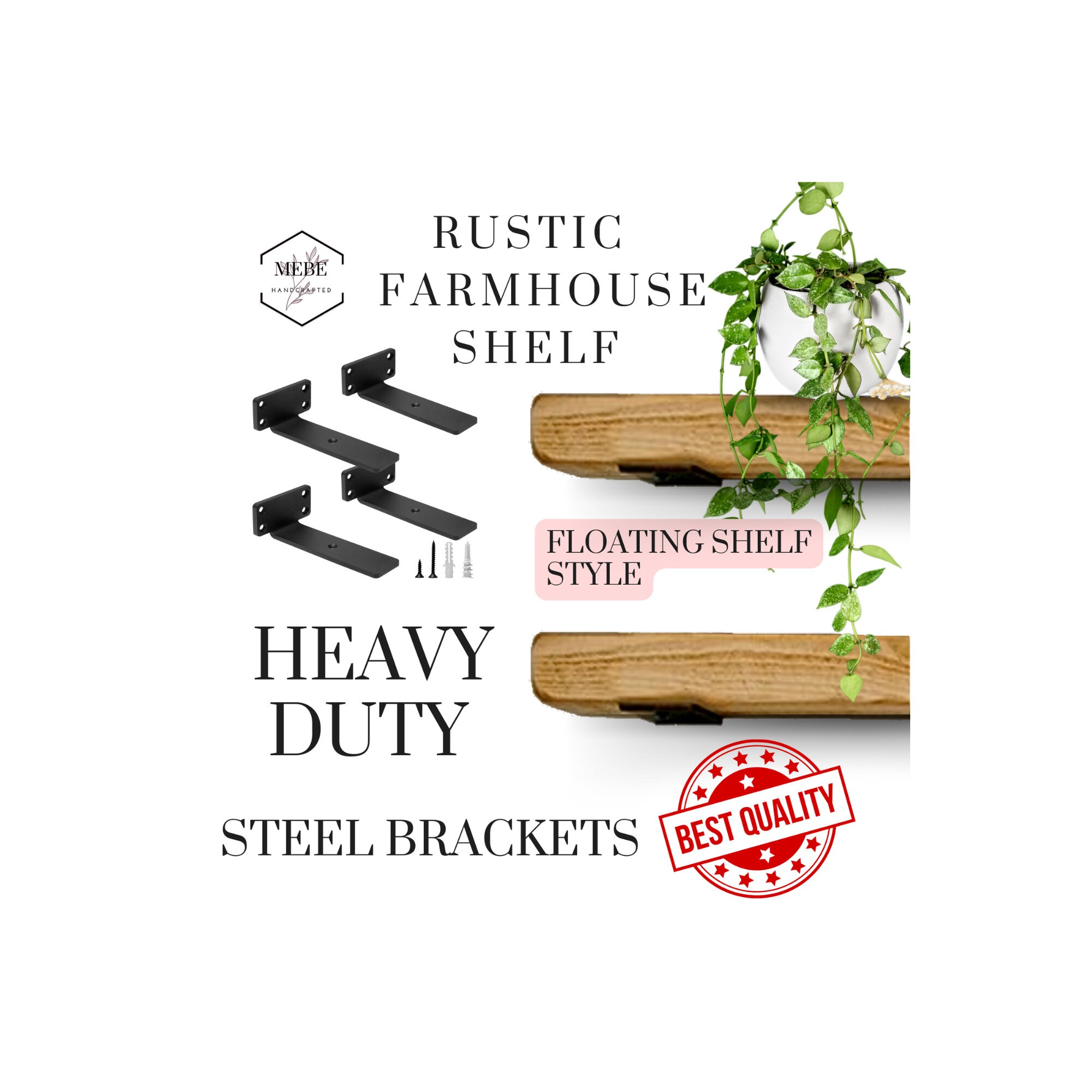 2 Rustic Floating Shelves 6 Thick Solid 1 Pine Wood Shelf Includes ...