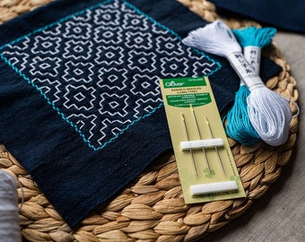 Japanese Sashiko Kit Beginner, Japanese Persimmon Kit, Embroidery DIY Kit, Japanese traditional fabric kit