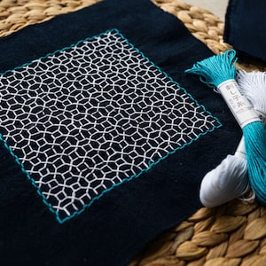 Sashiko Coin Embroidery Kit, Japanese Embroidery Kit, Japanese Beginner Fabric Kit