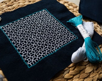 Sashiko Coin Embroidery Kit, Japanese Fabric Beginner Kit