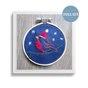 Christmas Robin embroidery kit, Christmas tree decor kit, hand made Christmas gift , mini embroidery kit, Secret Santa gift under ten pounds