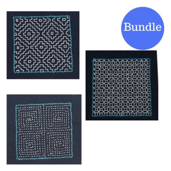 Sashiko Bundle - 3 X Sashiko Kits, Triple Persimmon, Coin