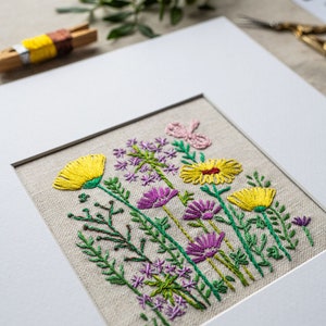 Embroidery kit with 6&quot; Hoop | Summer craft project| Wild Flower Garden Irish Linen Stamped Embroidery Kit | DIY craft | Gifts for her