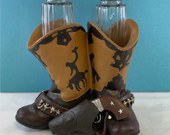 Vintage Cowboy Boots Salt Pepper Shakers ceramic salt pepper Western Decor collectible Salt and pepper set Rustic Farmhouse