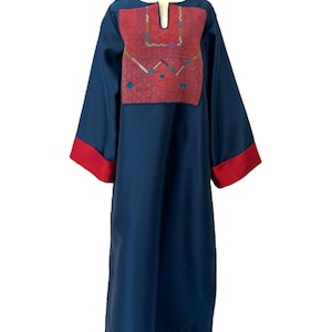 Abbaya Silk Long Collection 0224 Navy Red with Old Palestinian embroidery Chest Panel