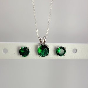 Emerald Necklace and Earrings Set, Emerald Pendant and Stud Earrings, Gem Stud Pendant and Earrings, Birthday Present, Birthday Gemstone