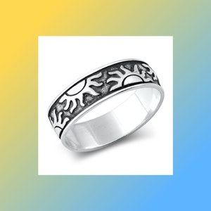 Sterling Silver Sun Ring | Oxidized Finish Ring | Sunshine Ring | Continuous Ring | Boho Ring | Engrave Ring | Celestial Ring | Sunrise Ring