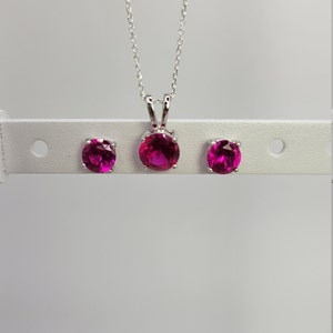 Ruby Jewelry Set, Ruby Necklace and Earrings Set, Ruby Round Cut Solitaire Pendant, Ruby Studs, Ruby Pendant, Gem Stud Earrings and Necklace