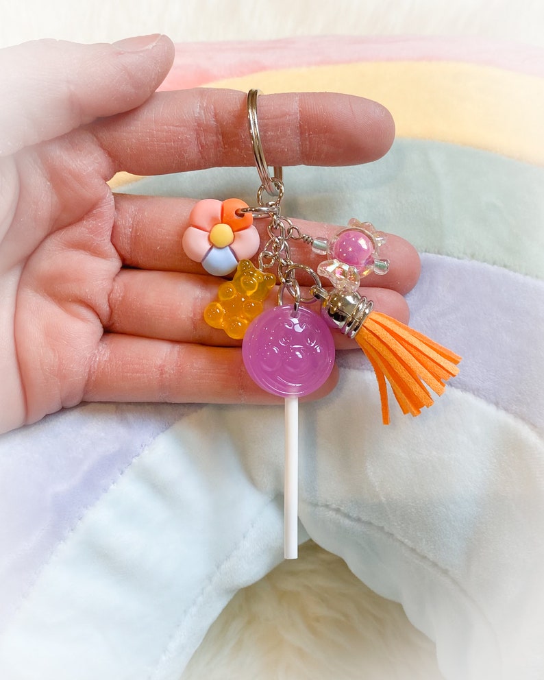 kawaii candy lollipop keychain backpack clip purse clip candy themed candy keychain backpack charm kawaii keychain leather tassel