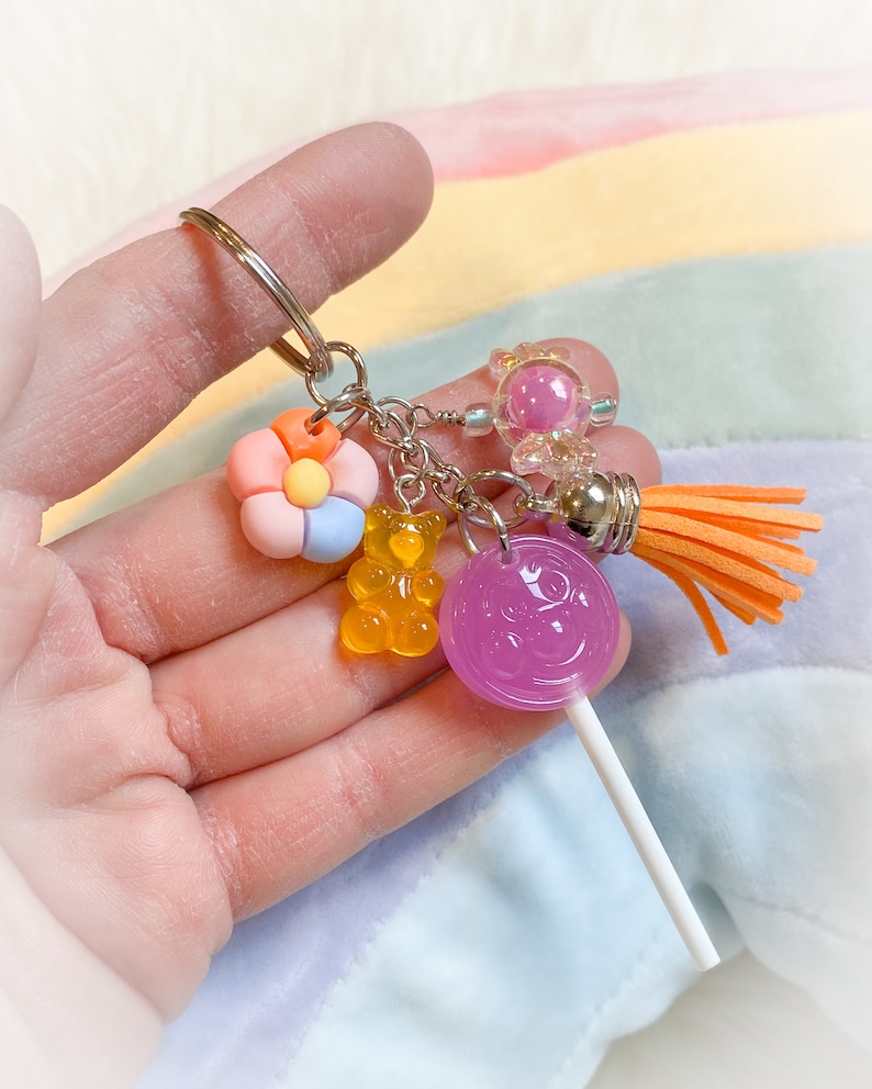 kawaii candy lollipop keychain backpack clip purse clip candy themed candy keychain backpack charm kawaii keychain leather tassel