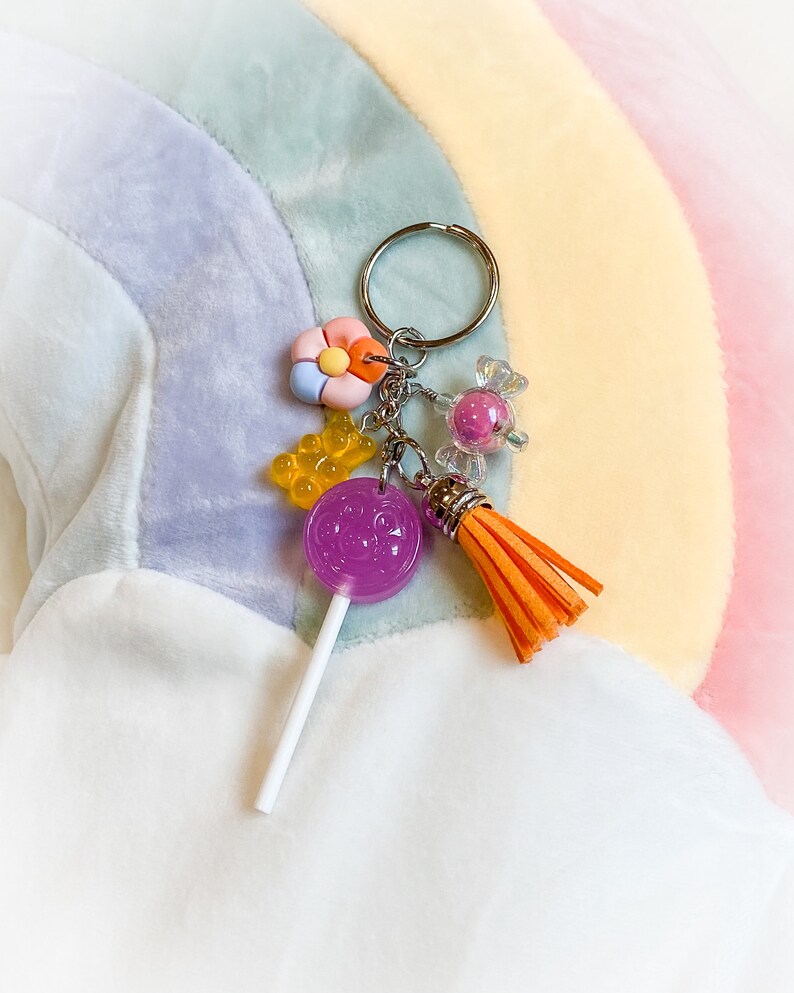 kawaii candy lollipop keychain backpack clip purse clip candy themed candy keychain backpack charm kawaii keychain leather tassel