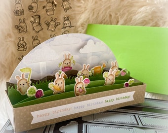 box card, bunny card, birthday card, 3d cards, pop up cards, rabbit cards, garden card, gardening cards, kawaii cards, kawaii birthday card