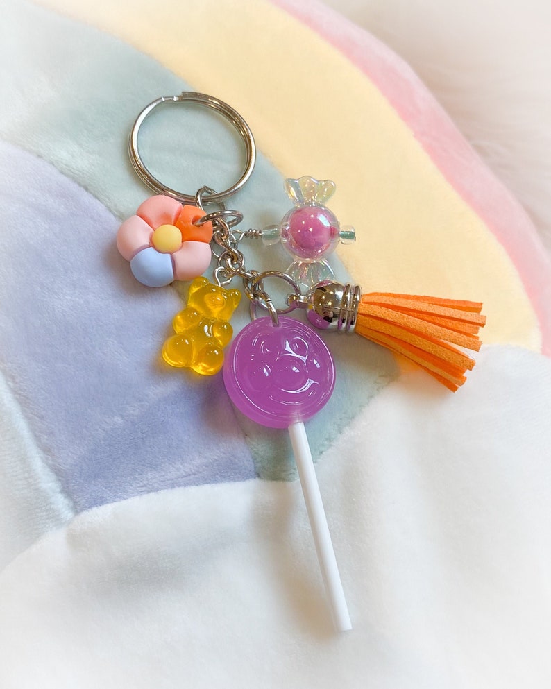 kawaii candy lollipop keychain backpack clip purse clip candy themed candy keychain backpack charm kawaii keychain leather tassel
