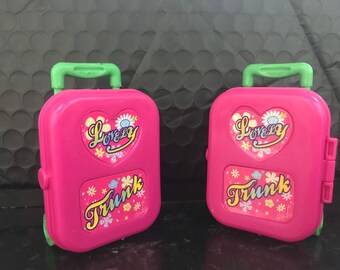 Set of 2 Doll's suit cases- suitable for barbie, pink funsized luggage perfect was any gift occasion