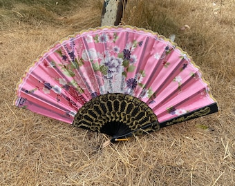 1x baby pink light pink plastic, silk feel flower floral folding hand fan decorative, summer, wedding, gift